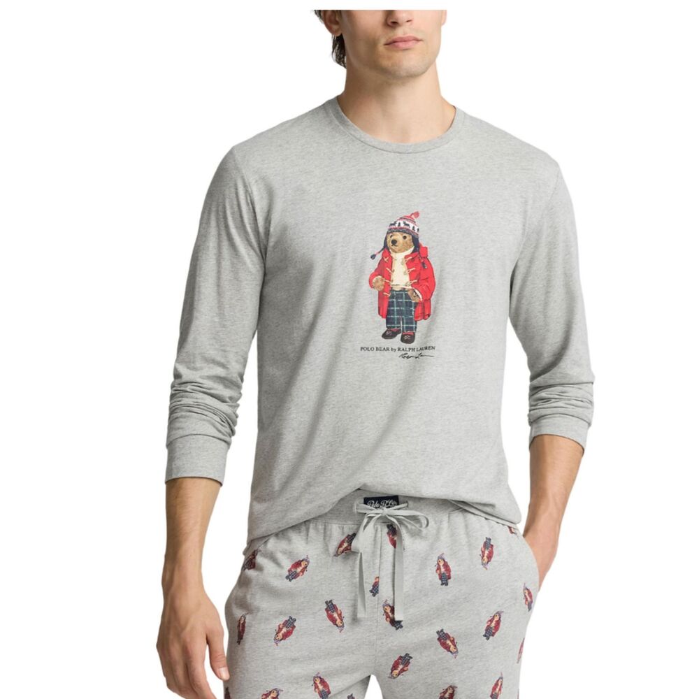 Polo by Ralph Lauren Light Gray Bear Graphic Long Sleeve Tee